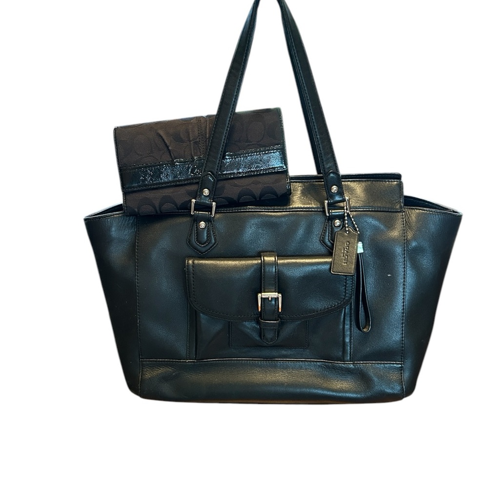 Coach Black Leather Tote Bag and wallet